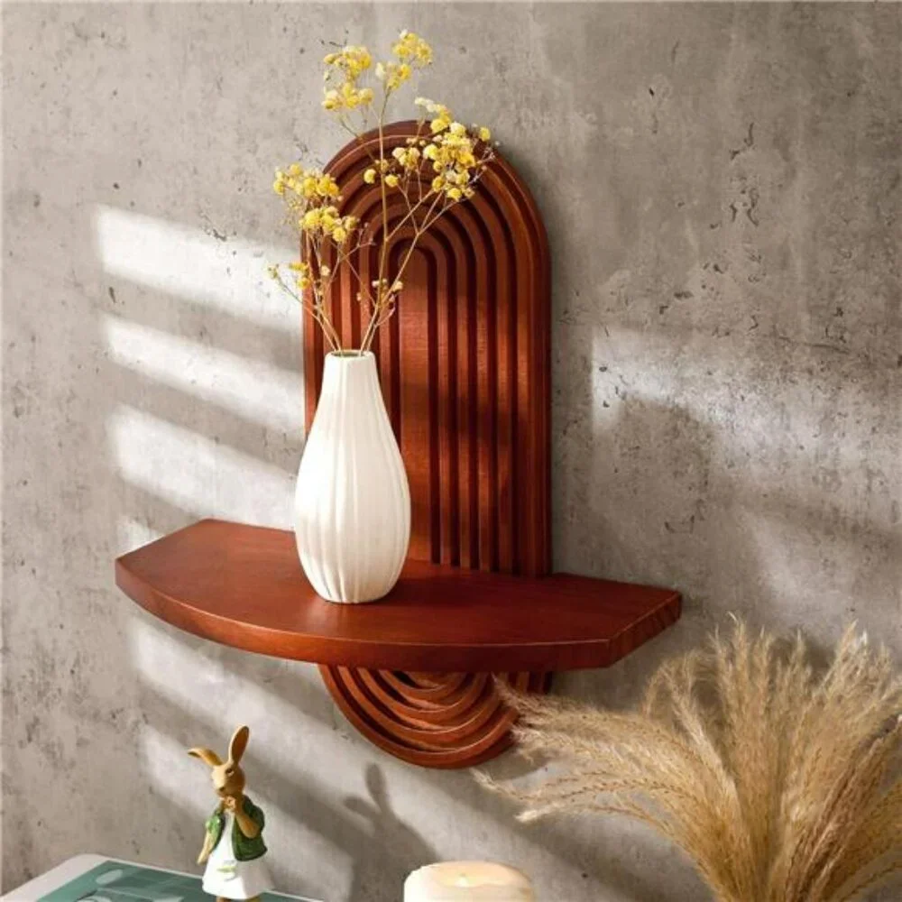 Set of 2 Boho Arched Wooden Wall Shelves Walnut Hanging Floating Rainbow Decor